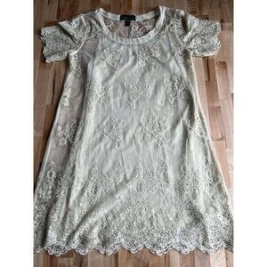 Gretty Zueger Lace Overlay Mini Dress Short Sleeve 90s Grunge Ivory Floral M